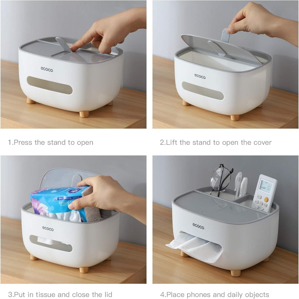 Ecoco Sleek Desktop Tissue Box Holder with Storage Drawer – Modern Room Accent