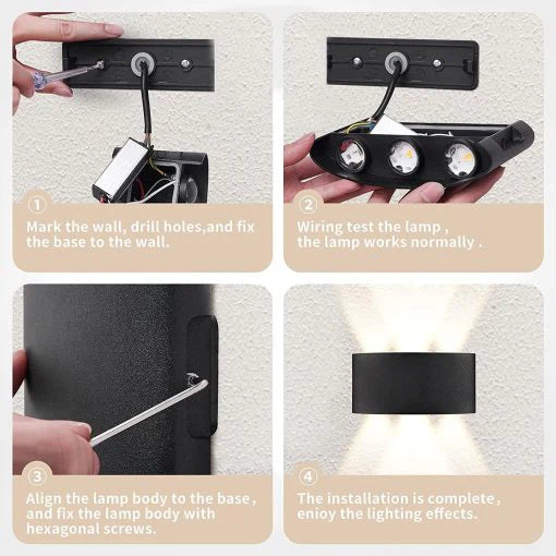 Waterproof Up Down LED Wall Light (Black Aluminum Body)