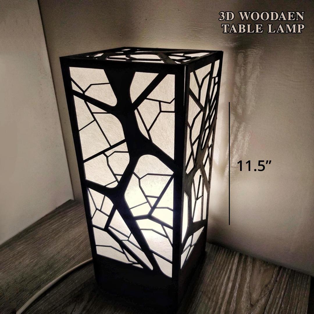 3D Wooden Table Lamp Black Geometric 11.5"