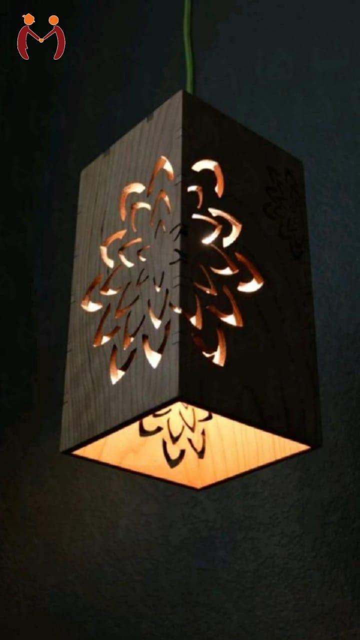 3D Laser-Cut Wooden Ceiling Lamp Black Golden Floral Pattern