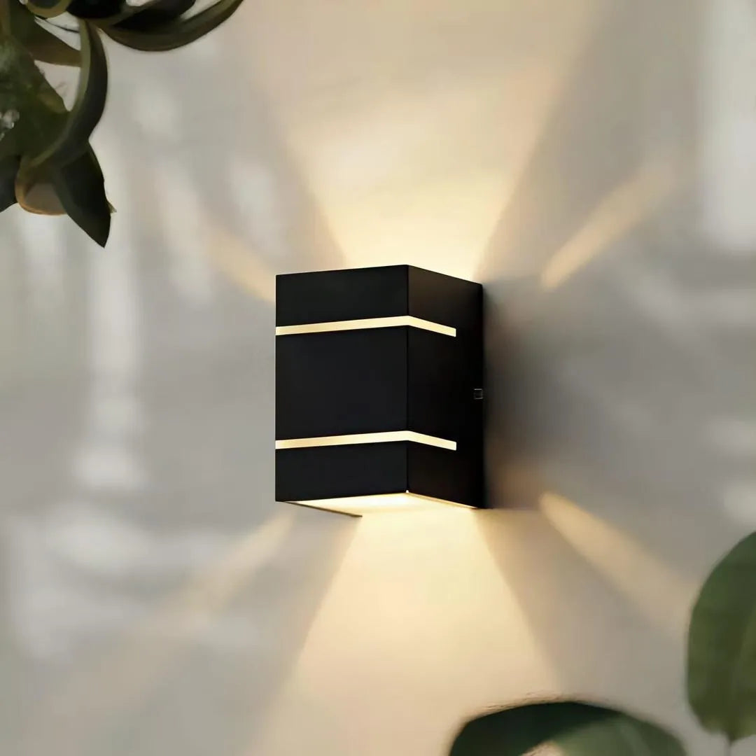 Modern Wall Lamp with Golden Light, Dark Brown MDF, 5.2x4.5x2"