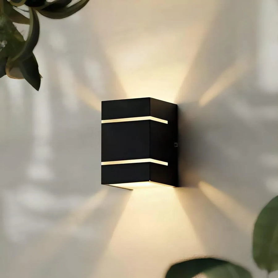Modern Wall Lamp with Golden Light, Dark Brown MDF, 5.2x4.5x2"