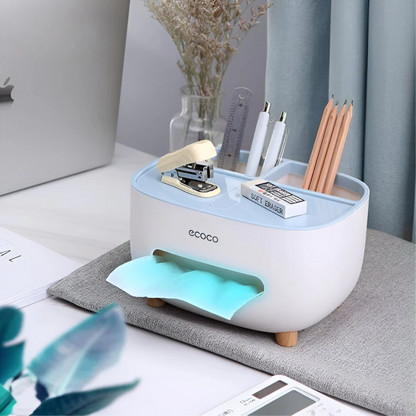 Ecoco Sleek Desktop Tissue Box Holder with Storage Drawer – Modern Room Accent