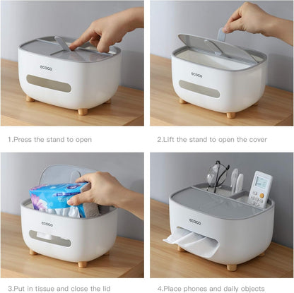 Ecoco Sleek Desktop Tissue Box Holder with Storage Drawer – Modern Room Accent