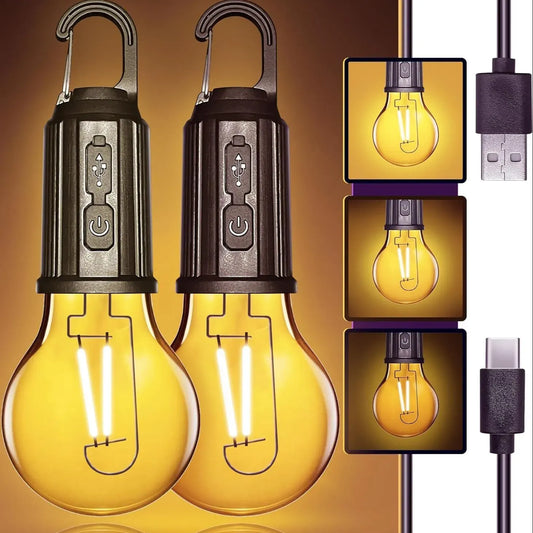 T01 Type-C Rechargeable LED Camping Bulb with Hanging Hook | Portable Warm Light Tent Lamp