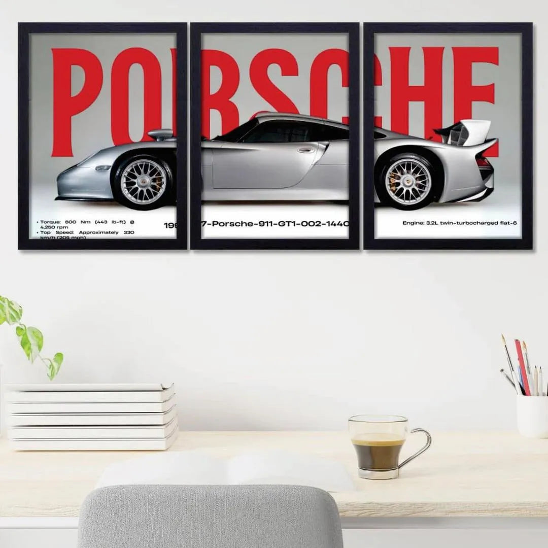 8x11 Inch Porsche Car Photo Wall Art Set
