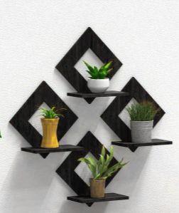 Modern Wall Hanging Shelf Set of 3, Black Abstract Art Decor