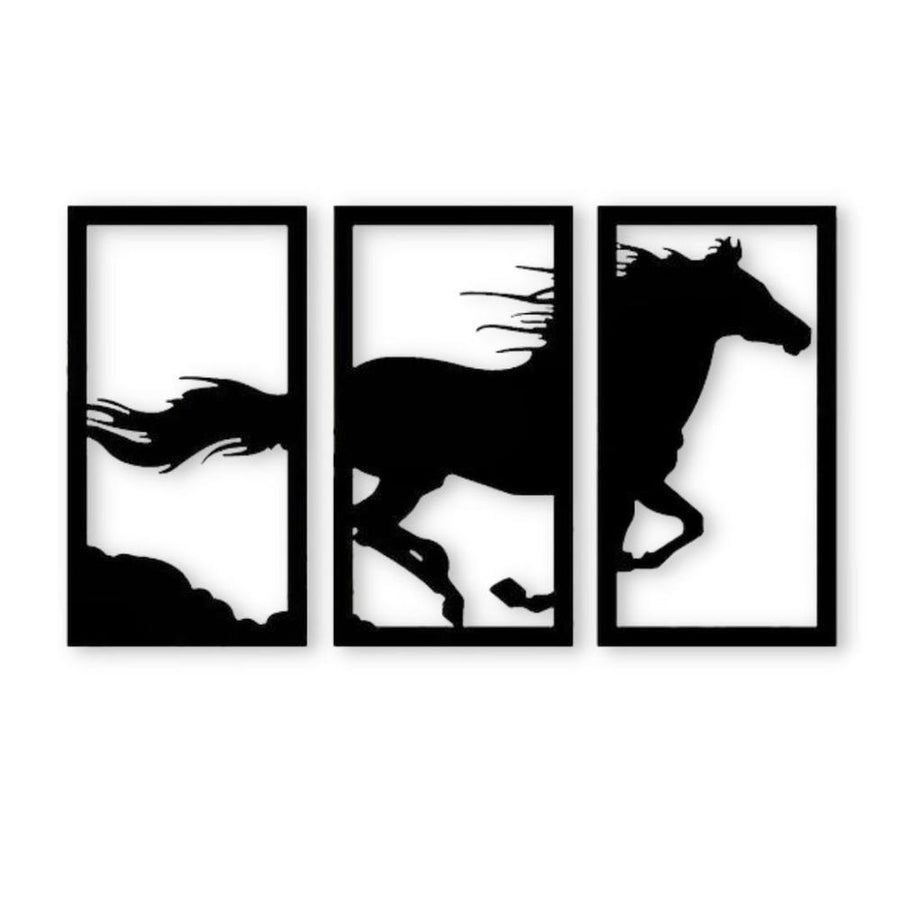 Three Panel Horse Wall Art Black Silhouette Modern Decor