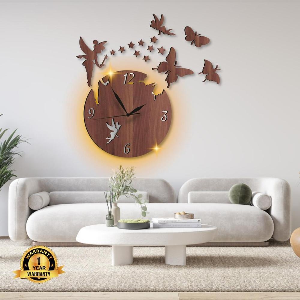 Fairy Butterfly Wall Clock with Backlight for Living Room