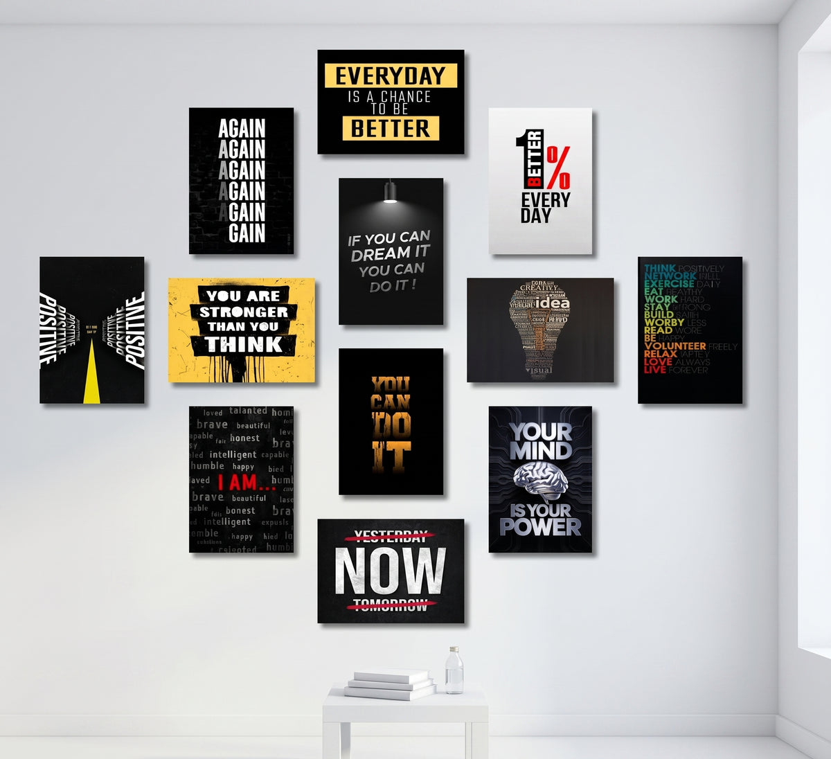 12-Piece Motivational Quote Sticky Tiles (5x7 Inches) – Home Decor